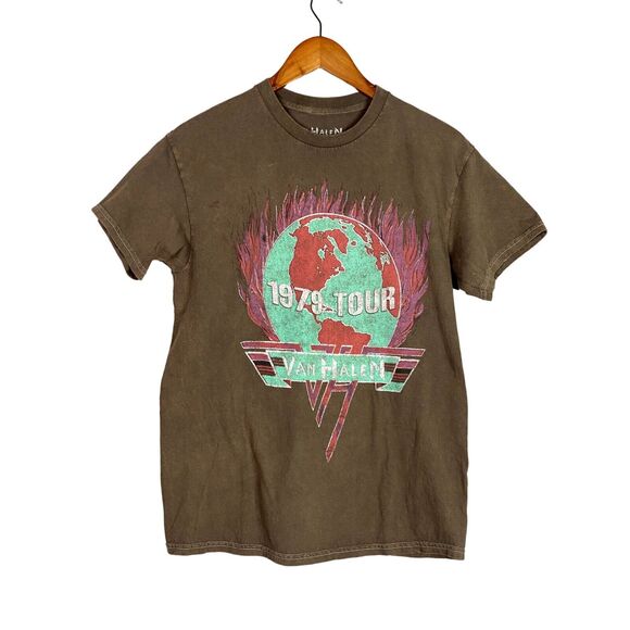 Vintage Style Van Halen 1979 World Tour Short Sleeve Crew Neck T Shirt M Brown